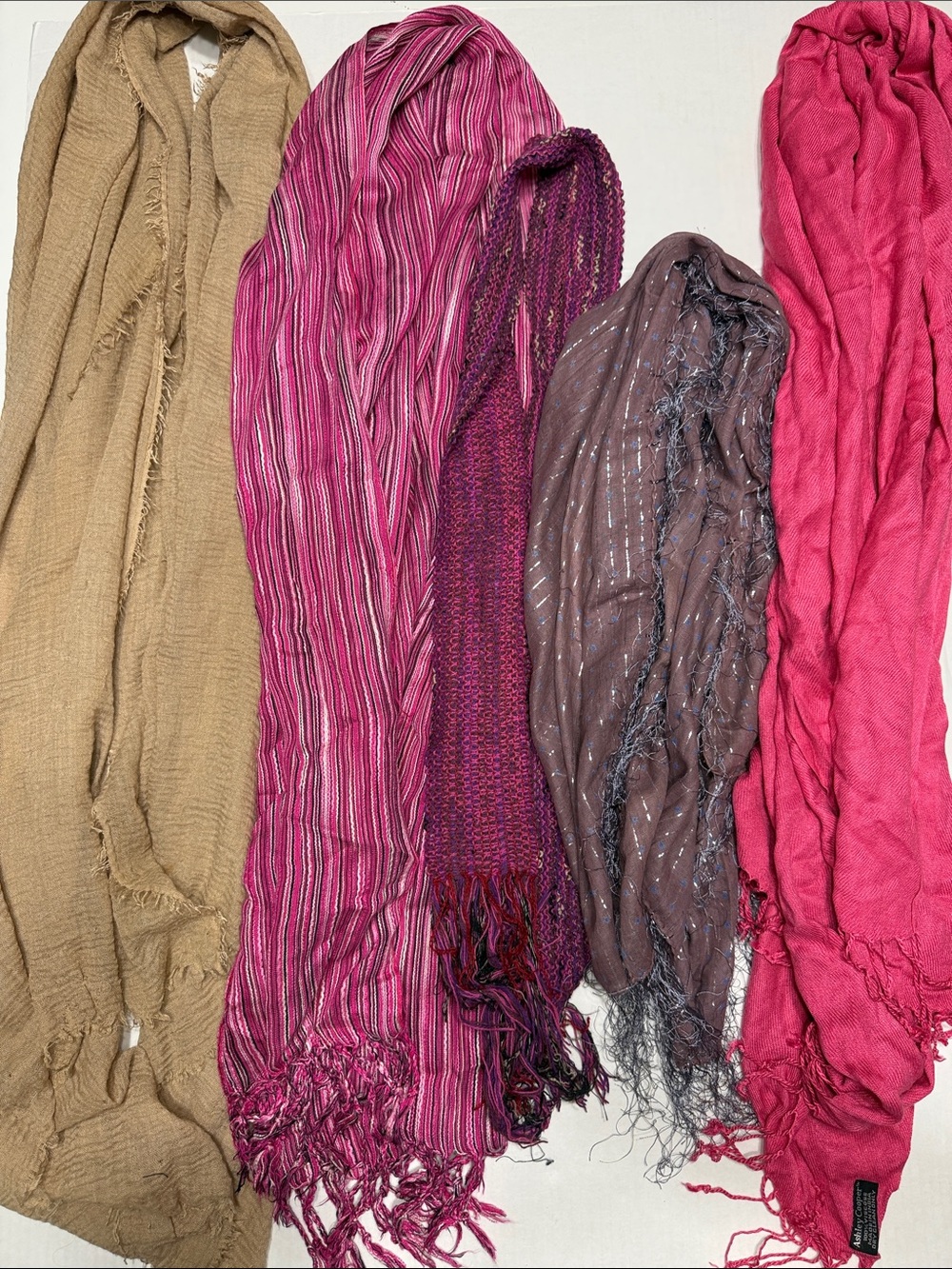 Mixed Pink and Tan Scarf Bundle of 5 Scarves